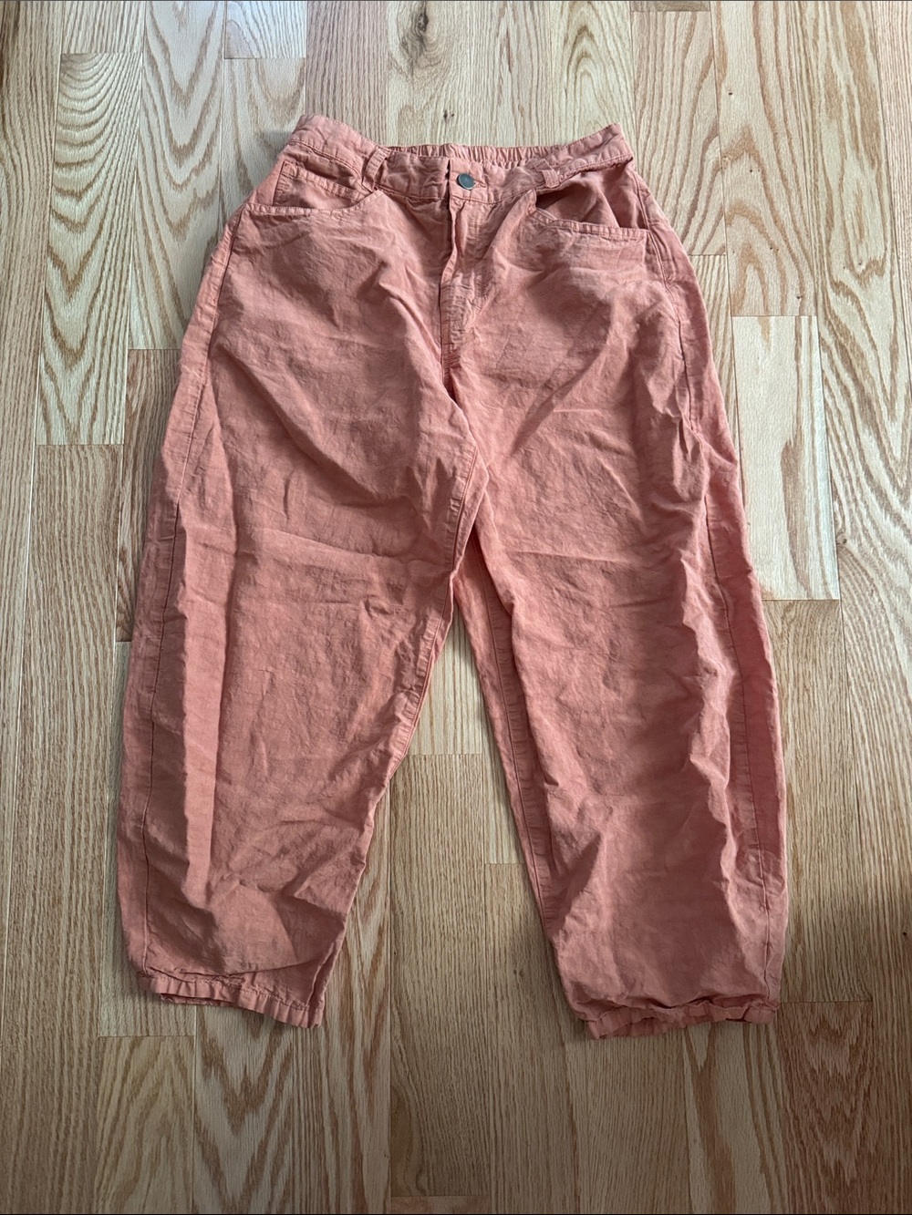 Lisa Bayne Artful Home Cropped Barrel Linen Blend Pants in Salmon EUC Size 8P